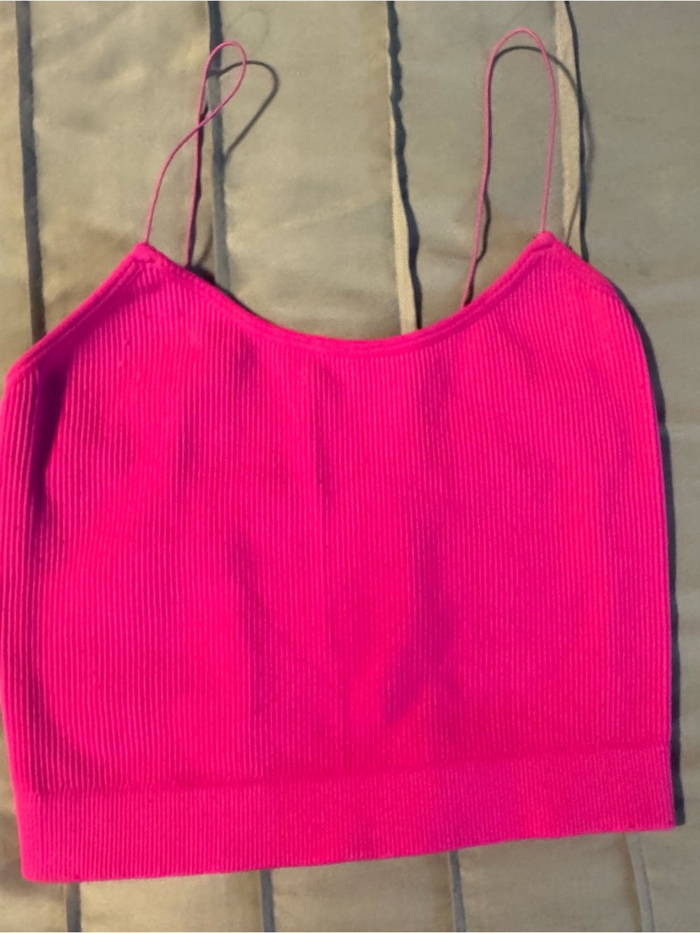 Zenana Outfitters Ribbed Spaghetti Strap Crop Tank - Hot Pink